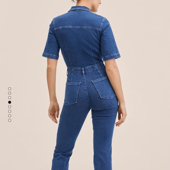 mango retro utility medium wash blue denim jumpsuit - Picture 6 of 8